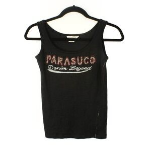 Vintage 00s Y2K Parasuco Jeans Embroidered Western Grunge Black Tank Linen Top